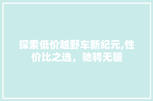 探索低价越野车新纪元,性价比之选，驰骋无疆