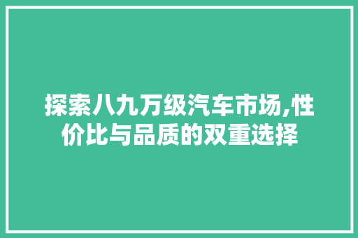 探索八九万级汽车市场,性价比与品质的双重选择