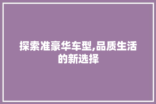探索准豪华车型,品质生活的新选择