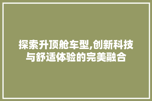 探索升顶舱车型,创新科技与舒适体验的完美融合