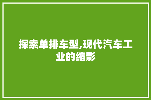 探索单排车型,现代汽车工业的缩影