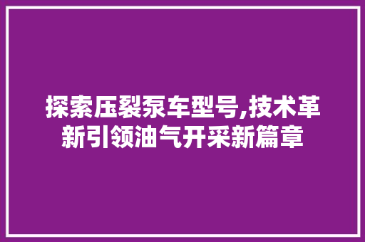 探索压裂泵车型号,技术革新引领油气开采新篇章