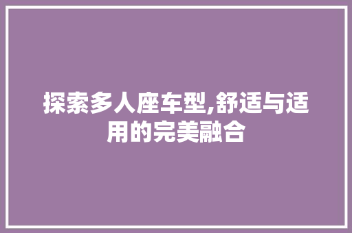 探索多人座车型,舒适与适用的完美融合