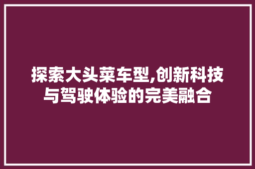 探索大头菜车型,创新科技与驾驶体验的完美融合