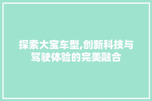 探索大宝车型,创新科技与驾驶体验的完美融合