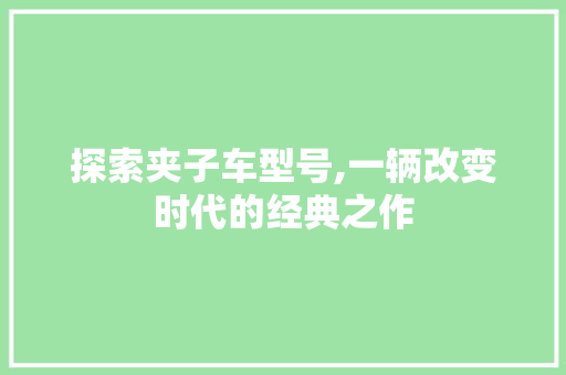 探索夹子车型号,一辆改变时代的经典之作