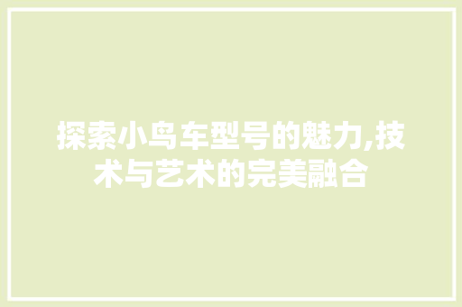 探索小鸟车型号的魅力,技术与艺术的完美融合