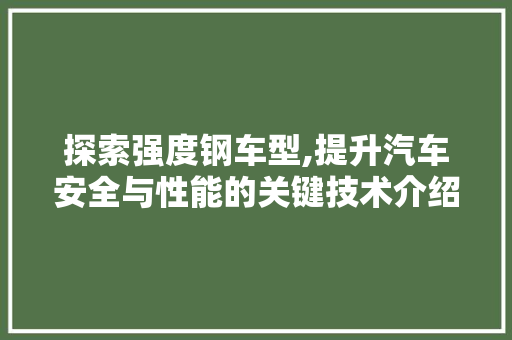 探索强度钢车型,提升汽车安全与性能的关键技术介绍