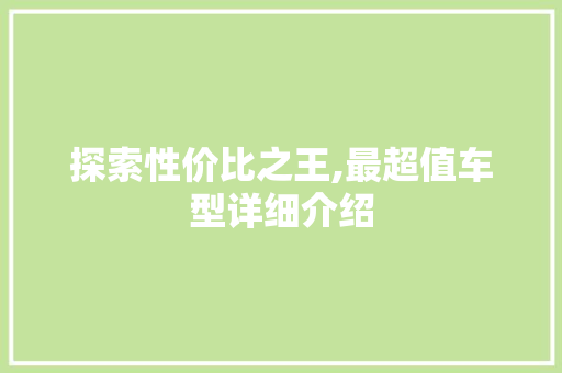 探索性价比之王,最超值车型详细介绍