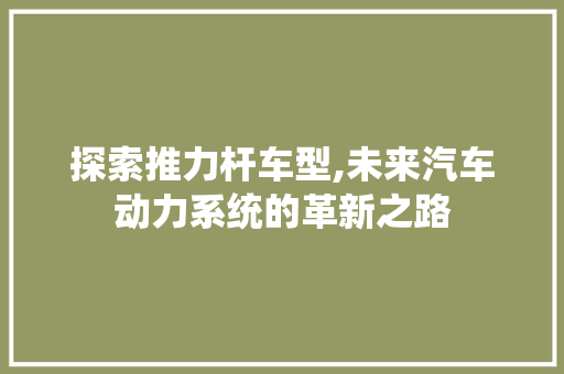 探索推力杆车型,未来汽车动力系统的革新之路