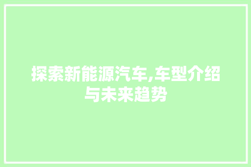 探索新能源汽车,车型介绍与未来趋势