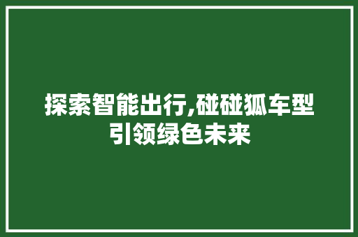 探索智能出行,碰碰狐车型引领绿色未来