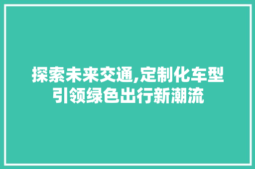 探索未来交通,定制化车型引领绿色出行新潮流