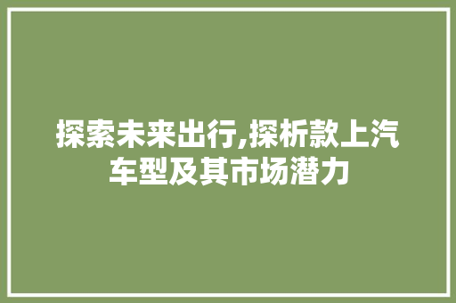 探索未来出行,探析款上汽车型及其市场潜力