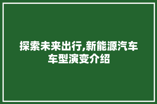 探索未来出行,新能源汽车车型演变介绍