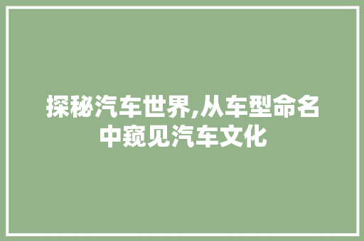 探秘汽车世界,从车型命名中窥见汽车文化