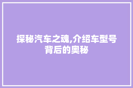 探秘汽车之魂,介绍车型号背后的奥秘