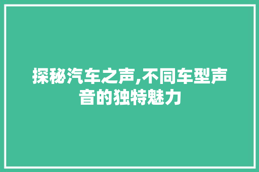探秘汽车之声,不同车型声音的独特魅力