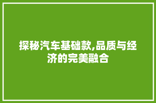 探秘汽车基础款,品质与经济的完美融合