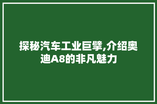 探秘汽车工业巨擘,介绍奥迪A8的非凡魅力