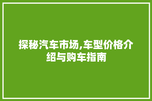 探秘汽车市场,车型价格介绍与购车指南