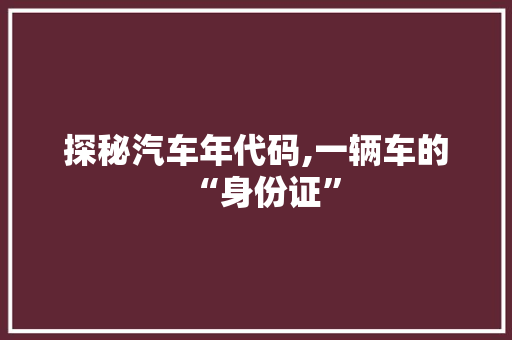 探秘汽车年代码,一辆车的“身份证”