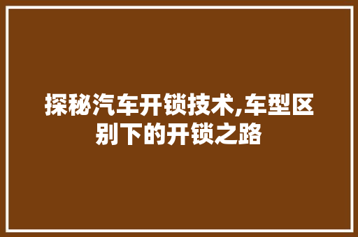 探秘汽车开锁技术,车型区别下的开锁之路