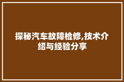 探秘汽车故障检修,技术介绍与经验分享