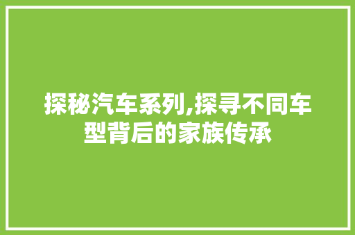 探秘汽车系列,探寻不同车型背后的家族传承