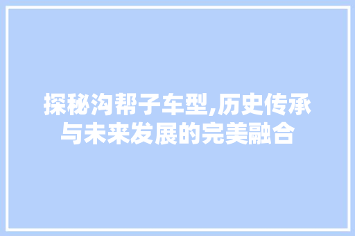 探秘沟帮子车型,历史传承与未来发展的完美融合