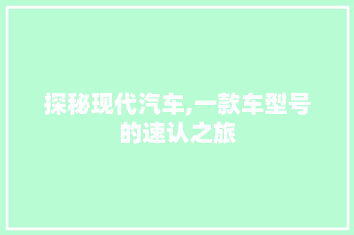 探秘现代汽车,一款车型号的速认之旅