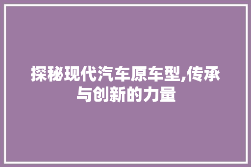 探秘现代汽车原车型,传承与创新的力量