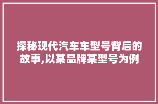 探秘现代汽车车型号背后的故事,以某品牌某型号为例