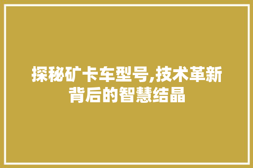 探秘矿卡车型号,技术革新背后的智慧结晶 变速箱配件