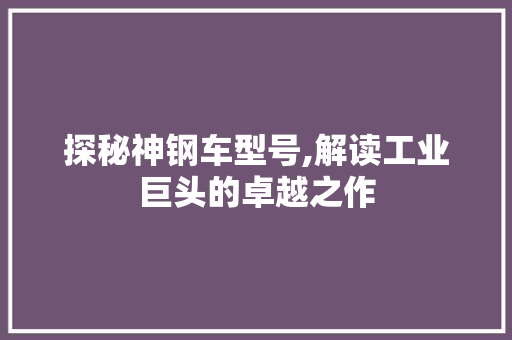 探秘神钢车型号,解读工业巨头的卓越之作