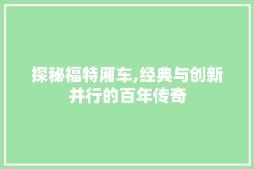 探秘福特厢车,经典与创新并行的百年传奇
