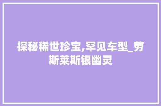 探秘稀世珍宝,罕见车型_劳斯莱斯银幽灵