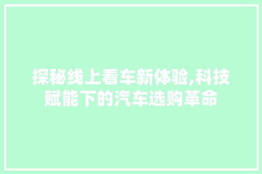 探秘线上看车新体验,科技赋能下的汽车选购革命