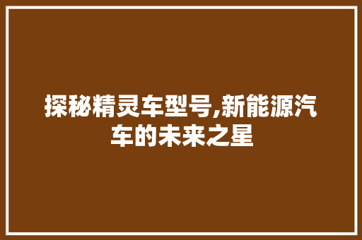 探秘精灵车型号,新能源汽车的未来之星
