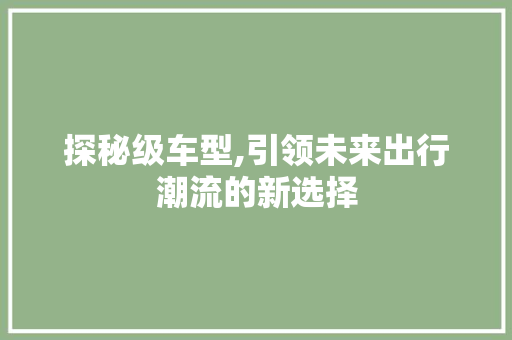 探秘级车型,引领未来出行潮流的新选择