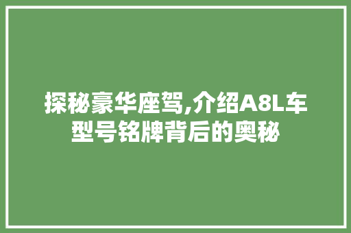 探秘豪华座驾,介绍A8L车型号铭牌背后的奥秘