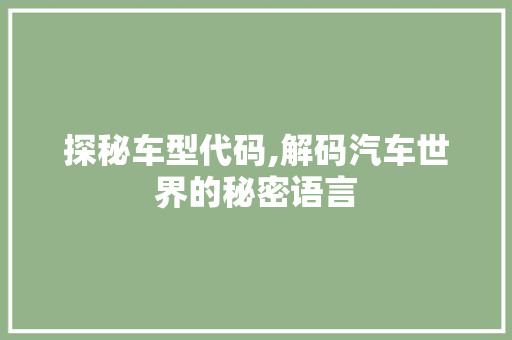 探秘车型代码,解码汽车世界的秘密语言