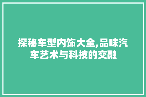 探秘车型内饰大全,品味汽车艺术与科技的交融