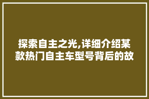 探索自主之光,详细介绍某款热门自主车型号背后的故事