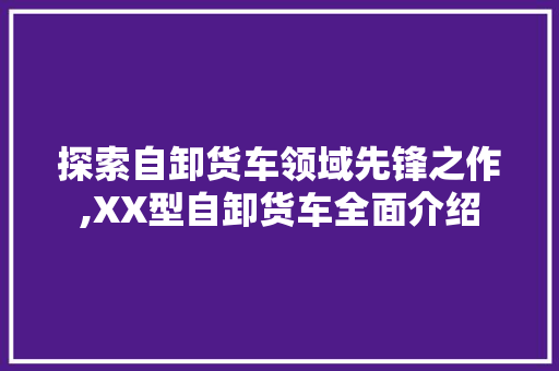 探索自卸货车领域先锋之作,XX型自卸货车全面介绍
