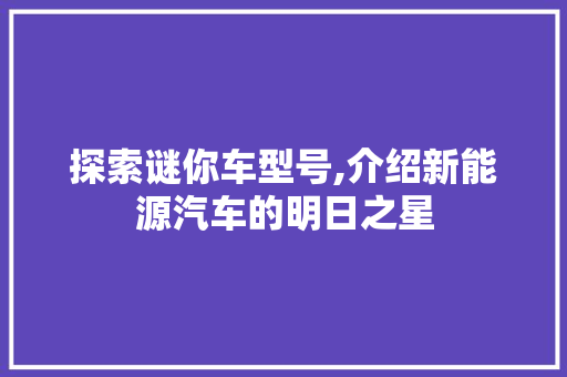 探索谜你车型号,介绍新能源汽车的明日之星
