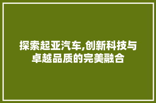 探索起亚汽车,创新科技与卓越品质的完美融合