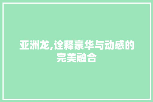 亚洲龙,诠释豪华与动感的完美融合
