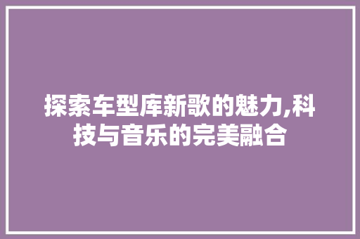 探索车型库新歌的魅力,科技与音乐的完美融合