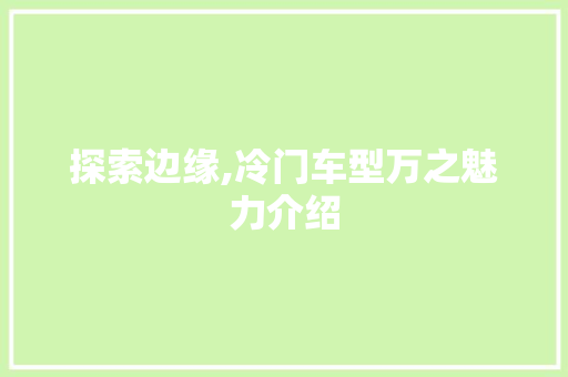 探索边缘,冷门车型万之魅力介绍